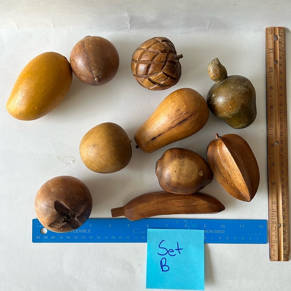 10 piece lot vintage wood wooden fruit vtg MCM monkey wood teak monkeywood